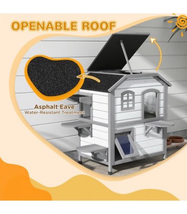 PawHut Kitten Condo with Openable Roof, Catio Enclosure Furniture, White