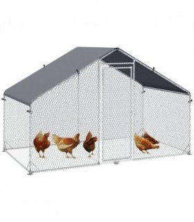 PawHut Walk In Chicken Run Large Galvanised Chicken Coop with Cover
