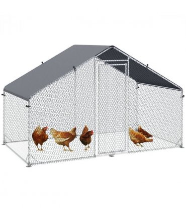 PawHut Walk In Chicken Run Large Galvanised Chicken Coop with Cover