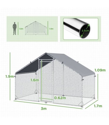 PawHut Walk In Chicken Run Large Galvanised Chicken Coop with Cover