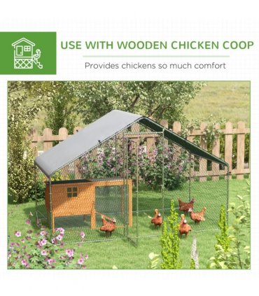 PawHut Walk In Chicken Run Large Galvanised Chicken Coop with Cover
