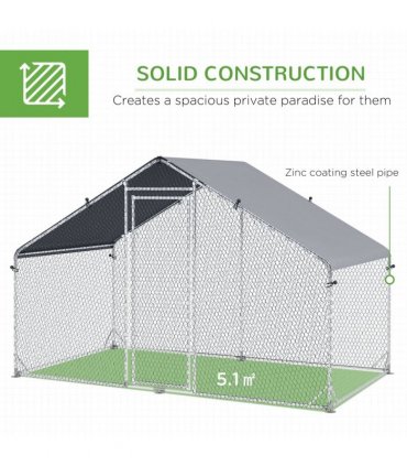 PawHut Walk In Chicken Run Large Galvanised Chicken Coop with Cover