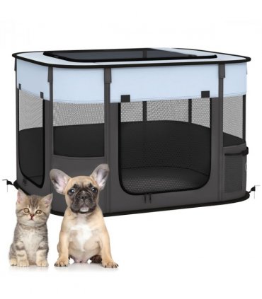 PawHut Portable Dog Pen for Puppies, Rabbits, Kittens, Guinea Pigs - Grey