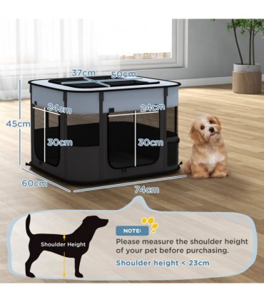 PawHut Portable Dog Pen for Puppies, Rabbits, Kittens, Guinea Pigs - Grey