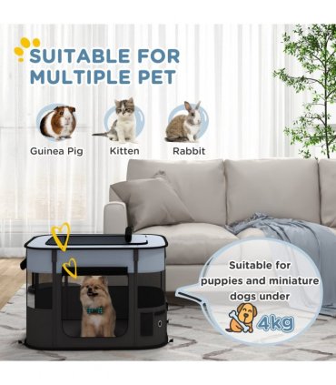PawHut Portable Dog Pen for Puppies, Rabbits, Kittens, Guinea Pigs - Grey