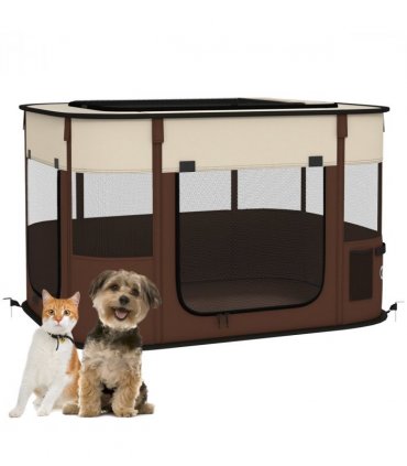 PawHut Portable Dog Pen for Puppies, Rabbits, Kittens, Guinea Pigs - Brown