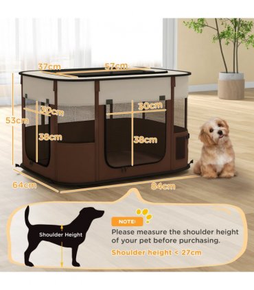 PawHut Portable Dog Pen for Puppies, Rabbits, Kittens, Guinea Pigs - Brown