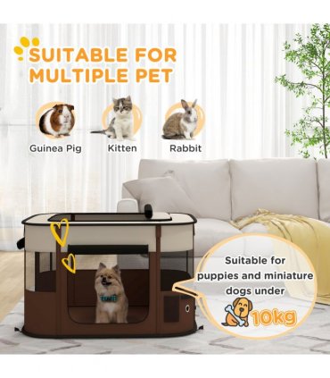 PawHut Portable Dog Pen for Puppies, Rabbits, Kittens, Guinea Pigs - Brown