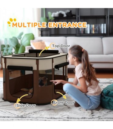 PawHut Portable Dog Pen for Puppies, Rabbits, Kittens, Guinea Pigs - Brown
