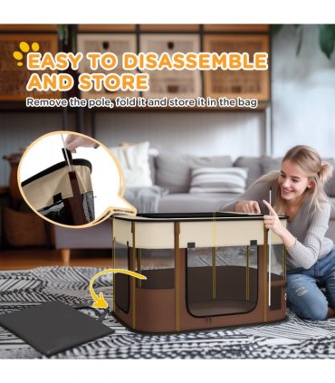 PawHut Portable Dog Pen for Puppies, Rabbits, Kittens, Guinea Pigs - Brown