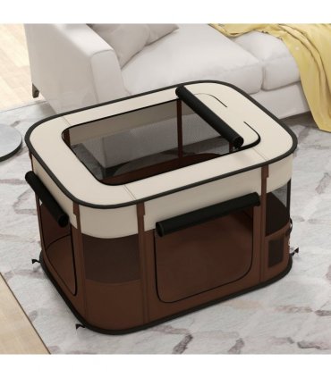 PawHut Portable Dog Pen for Puppies, Rabbits, Kittens, Guinea Pigs - Brown