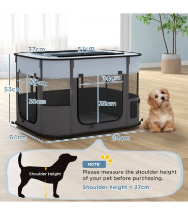 PawHut Portable Dog Pen for Puppies, Rabbits, Kittens, Guinea Pigs - Grey