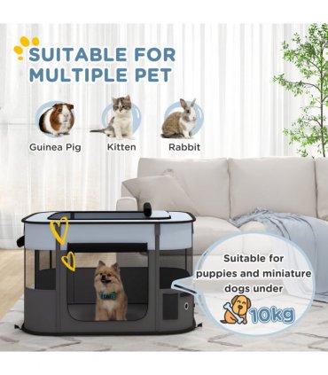 PawHut Portable Dog Pen for Puppies, Rabbits, Kittens, Guinea Pigs - Grey