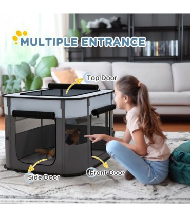 PawHut Portable Dog Pen for Puppies, Rabbits, Kittens, Guinea Pigs - Grey