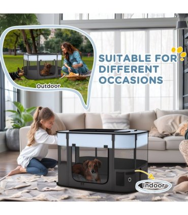 PawHut Portable Dog Pen for Puppies, Rabbits, Kittens, Guinea Pigs - Grey