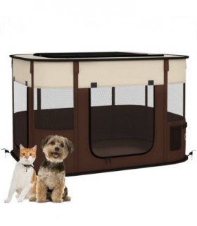 PawHut Portable Dog Pen for Puppies, Rabbits, Kittens, Guinea Pigs - Brown