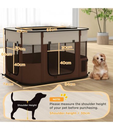 PawHut Portable Dog Pen for Puppies, Rabbits, Kittens, Guinea Pigs - Brown