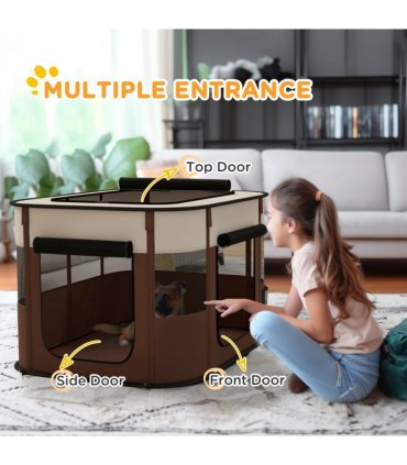PawHut Portable Dog Pen for Puppies, Rabbits, Kittens, Guinea Pigs - Brown