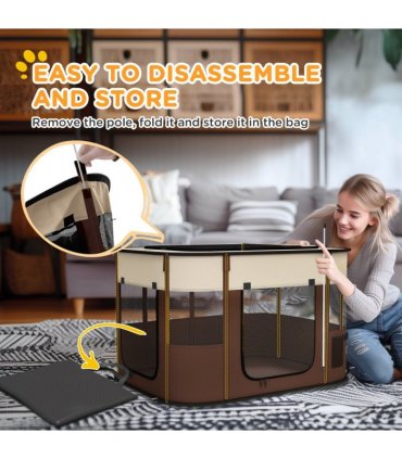 PawHut Portable Dog Pen for Puppies, Rabbits, Kittens, Guinea Pigs - Brown