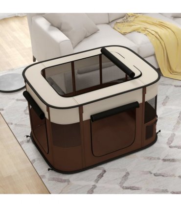 PawHut Portable Dog Pen for Puppies, Rabbits, Kittens, Guinea Pigs - Brown