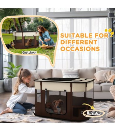 PawHut Portable Dog Pen for Puppies, Rabbits, Kittens, Guinea Pigs - Brown