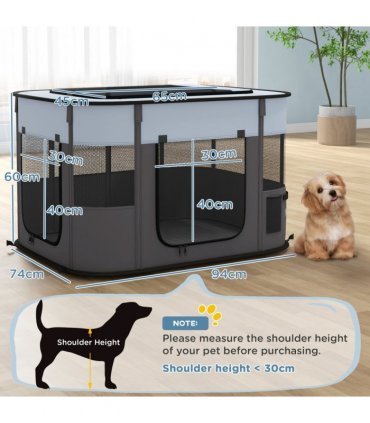 PawHut Portable Dog Pen for Puppies, Rabbits, Kittens, Guinea Pigs - Grey