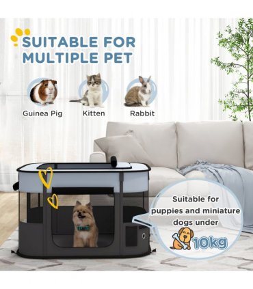 PawHut Portable Dog Pen for Puppies, Rabbits, Kittens, Guinea Pigs - Grey