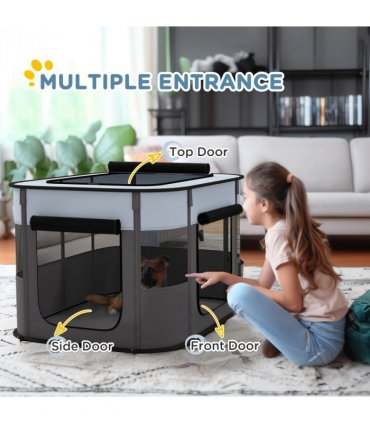 PawHut Portable Dog Pen for Puppies, Rabbits, Kittens, Guinea Pigs - Grey