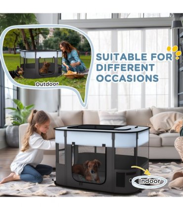 PawHut Portable Dog Pen for Puppies, Rabbits, Kittens, Guinea Pigs - Grey