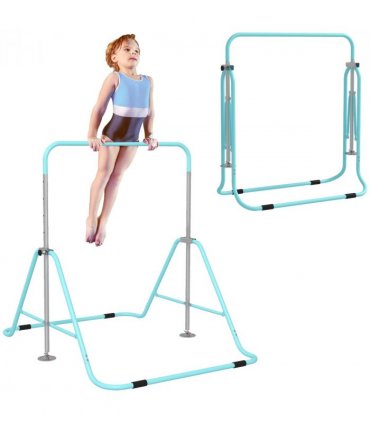 HOMCOM Kids Gymnastic Bar with Adjustable Height, Foldable Training Bar - Blue