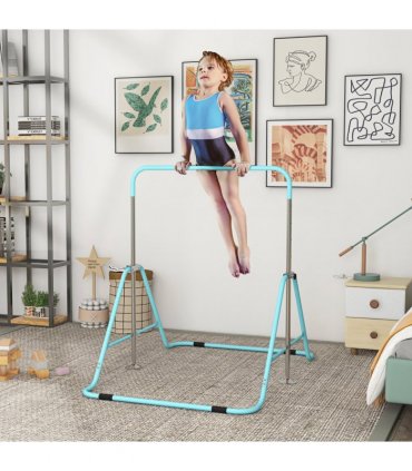 HOMCOM Kids Gymnastic Bar with Adjustable Height, Foldable Training Bar - Blue