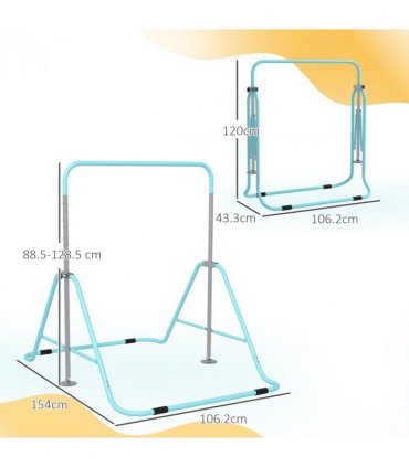 HOMCOM Kids Gymnastic Bar with Adjustable Height, Foldable Training Bar - Blue