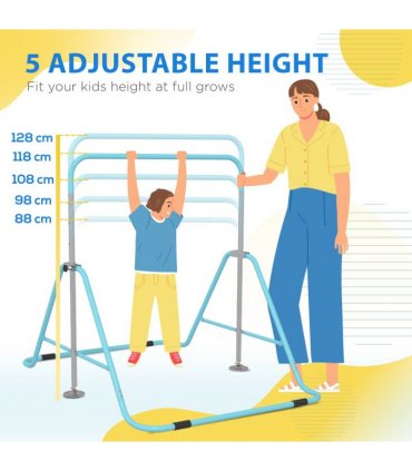 HOMCOM Kids Gymnastic Bar with Adjustable Height, Foldable Training Bar - Blue