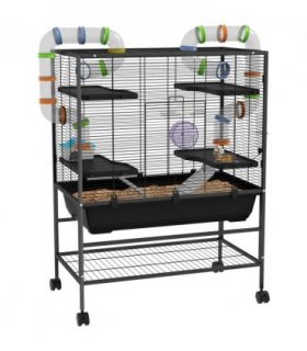 PawHut Large Hamster Cage, Rat Cage with Wheels, Tubes, Storage Shelf, Ramps