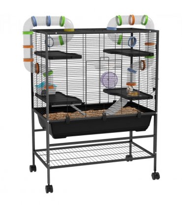 PawHut Large Hamster Cage, Rat Cage with Wheels, Tubes, Storage Shelf, Ramps