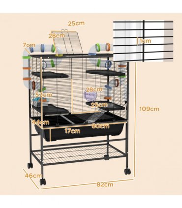 PawHut Large Hamster Cage, Rat Cage with Wheels, Tubes, Storage Shelf, Ramps