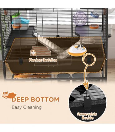 PawHut Large Hamster Cage, Rat Cage with Wheels, Tubes, Storage Shelf, Ramps