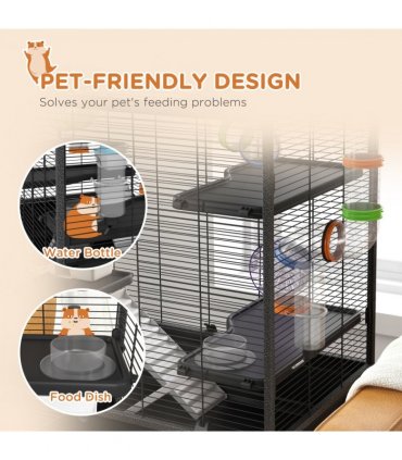 PawHut Large Hamster Cage, Rat Cage with Wheels, Tubes, Storage Shelf, Ramps