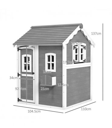 Outsunny Wooden Wendy House for Kids with Floor, for Gardens, Patios - Grey
