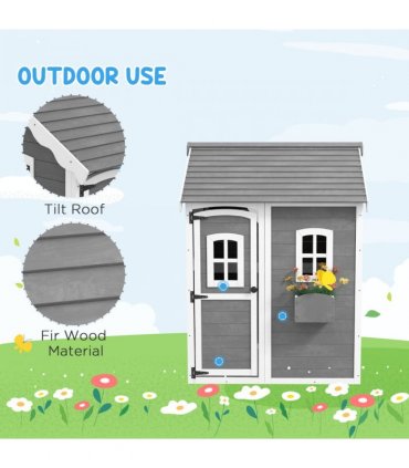 Outsunny Wooden Wendy House for Kids with Floor, for Gardens, Patios - Grey