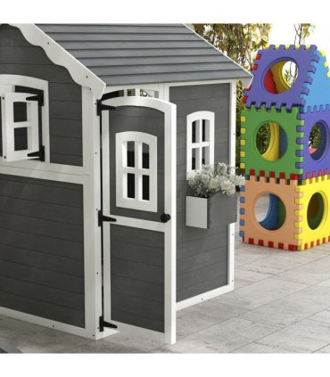 Outsunny Wooden Wendy House for Kids with Floor, for Gardens, Patios - Grey