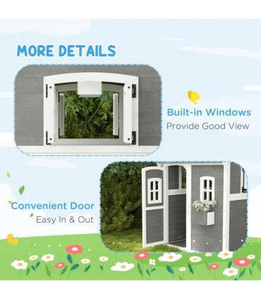Outsunny Wooden Wendy House for Kids with Floor, for Gardens, Patios - Grey