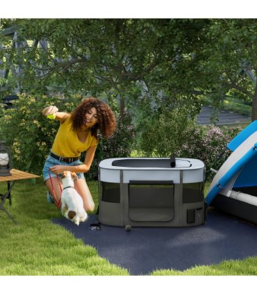 PawHut Portable Dog Pen for Puppies, Rabbits, Kittens, Guinea Pigs - Grey
