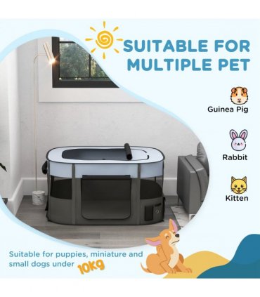 PawHut Portable Dog Pen for Puppies, Rabbits, Kittens, Guinea Pigs - Grey
