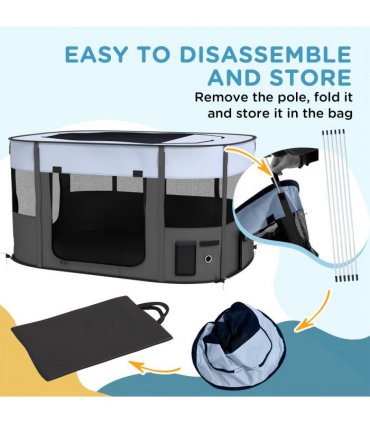 PawHut Portable Dog Pen for Puppies, Rabbits, Kittens, Guinea Pigs - Grey