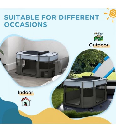 PawHut Portable Dog Pen for Puppies, Rabbits, Kittens, Guinea Pigs - Grey