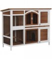 PawHut Two-Tier Wooden Rabbit Hutch w/ Openable Roof, Slide-Out Tray, Ramp