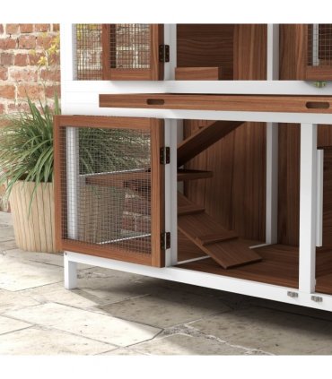 PawHut Two-Tier Wooden Rabbit Hutch w/ Openable Roof, Slide-Out Tray, Ramp