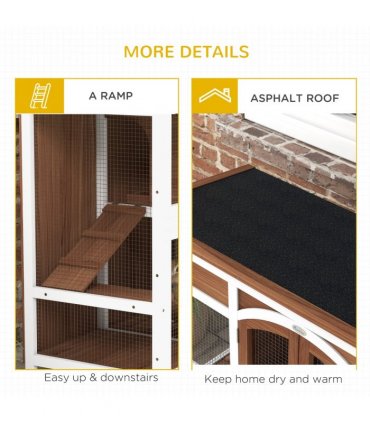PawHut Two-Tier Wooden Rabbit Hutch w/ Openable Roof, Slide-Out Tray, Ramp