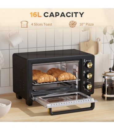 Countertop Oven 16L    Black Metal Stainless Steel Tempered Glass